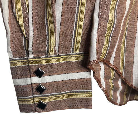 VINTAGE 70s H Bar C California Ranchwear Mens Brown Striped Western Shirt Small - Picture 5 of 8